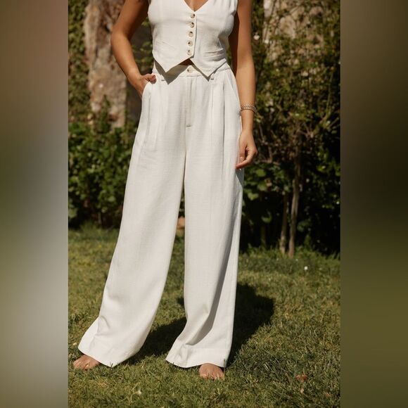 NWT 12th Tribe Diane White Linen Trouser - Picture 2 of 4
